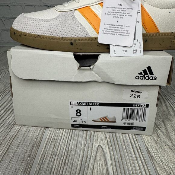 Adidas Breaknet Sleek Tennis Shoes Women’s 8 White Orange IH7753 New - Picture 9 of 9